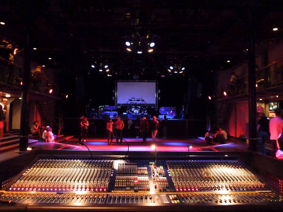Sound mixer in concert hall Melkweg before a Chase & Status live show.